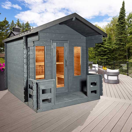 Dundalk CT Georgian 6 Person Outdoor Sauna with Porch - Sauna Heater Supply