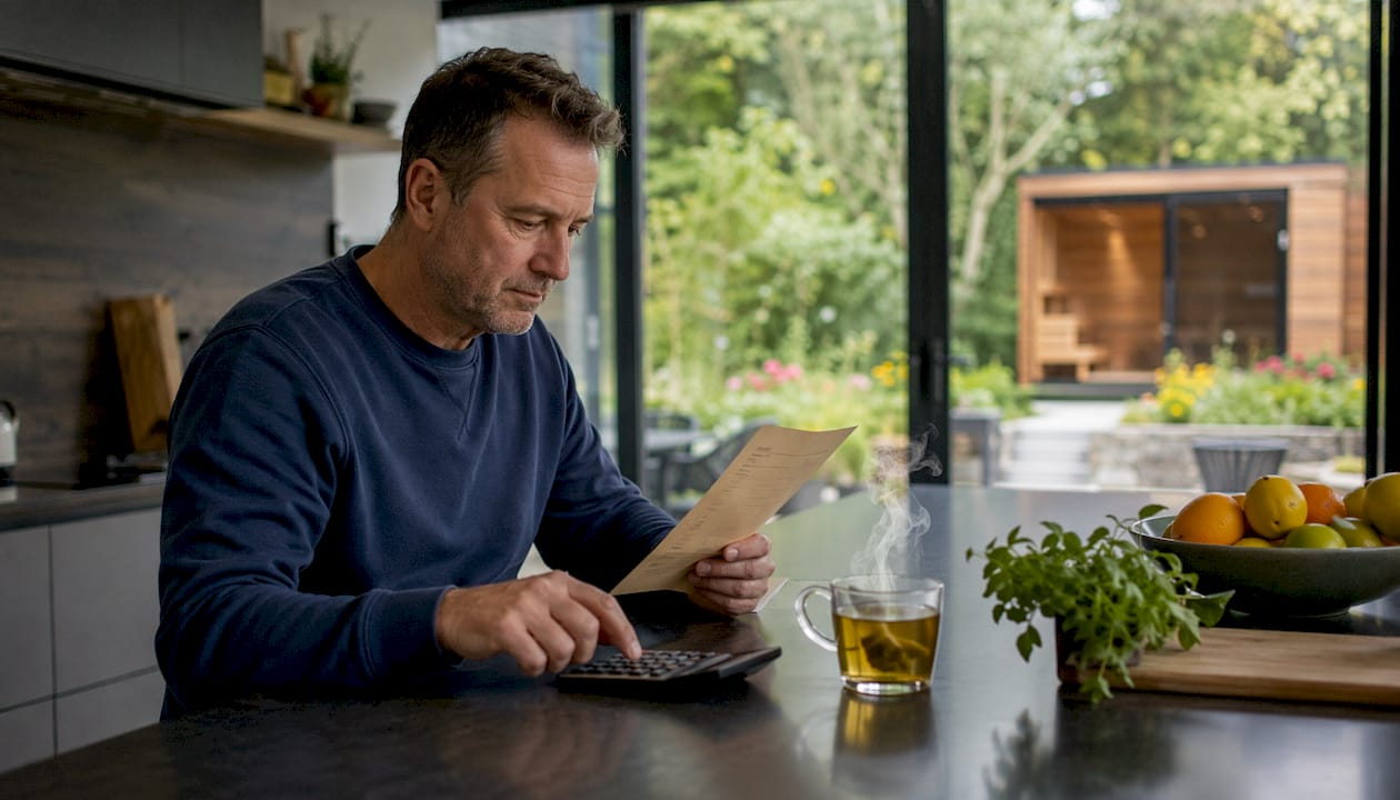 Homeowner calculating sauna electricity costs