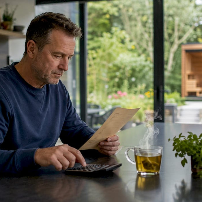 Homeowner calculating sauna electricity costs