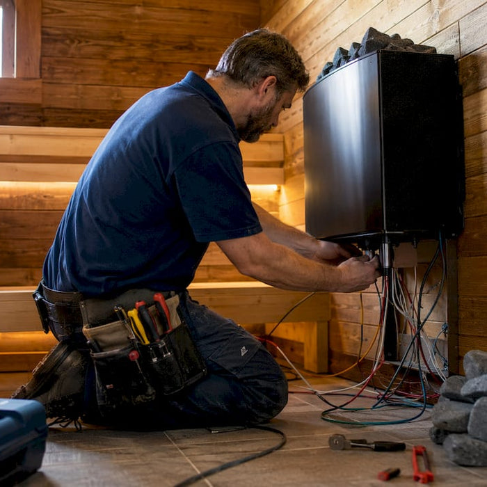 Electrician installing 9 kW sauna heater