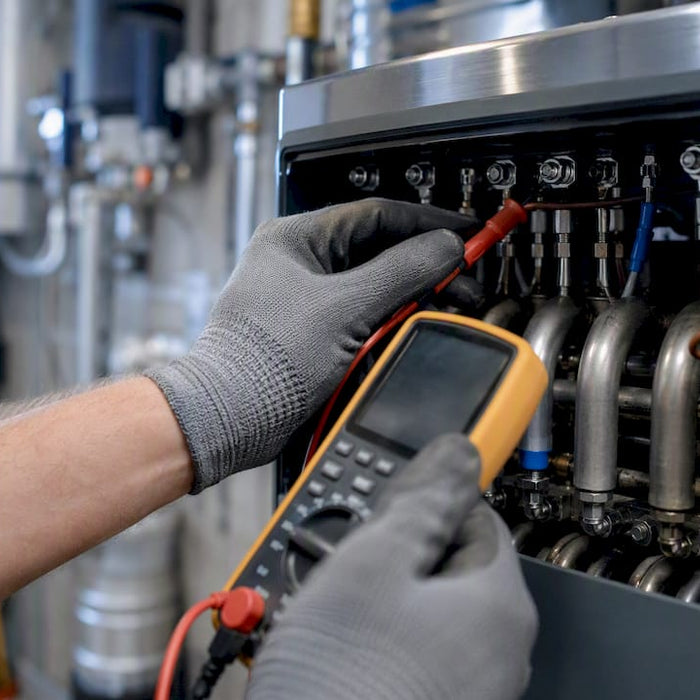 Technician testing steam generator electrical element