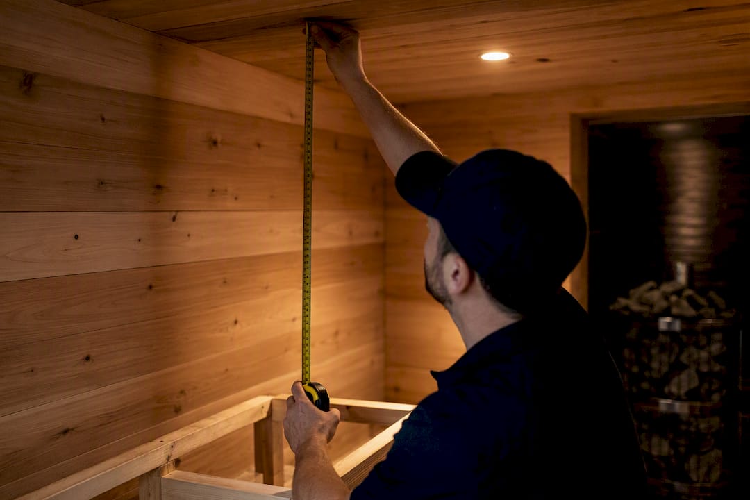 Measuring sauna bench height from ceiling