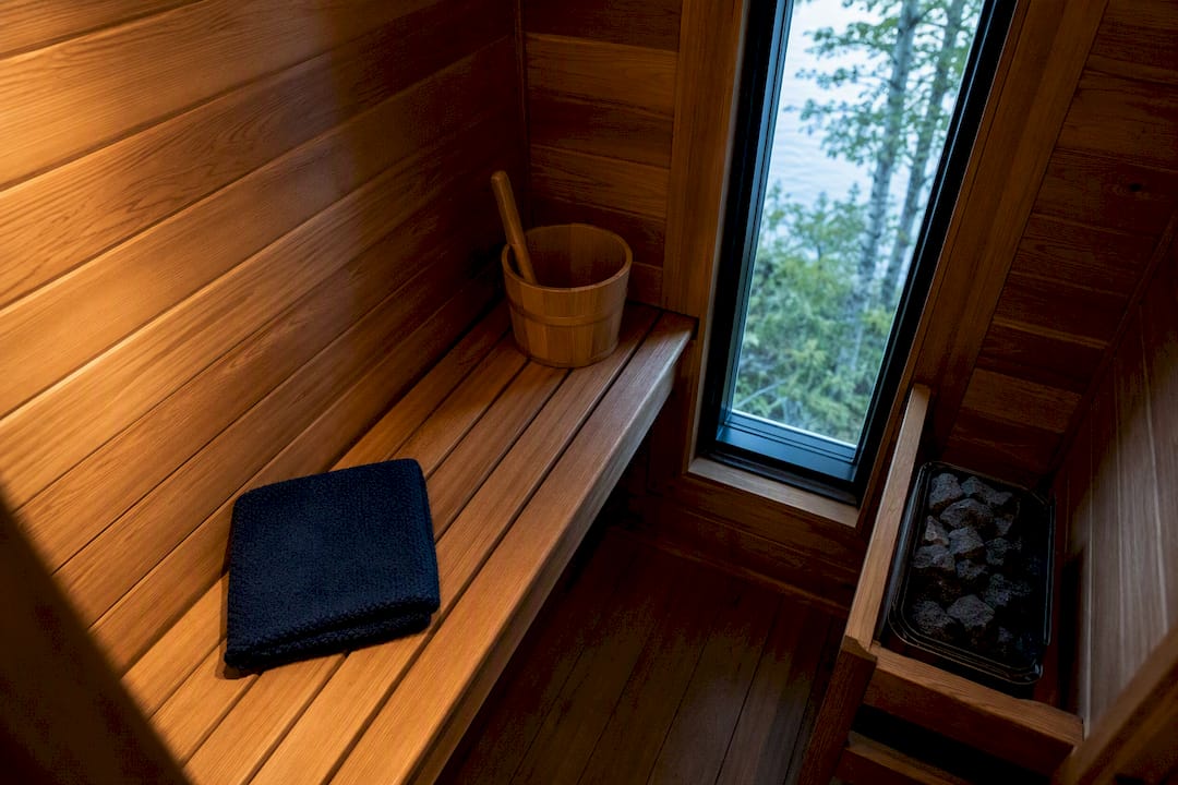 Compact tiny house sauna interior