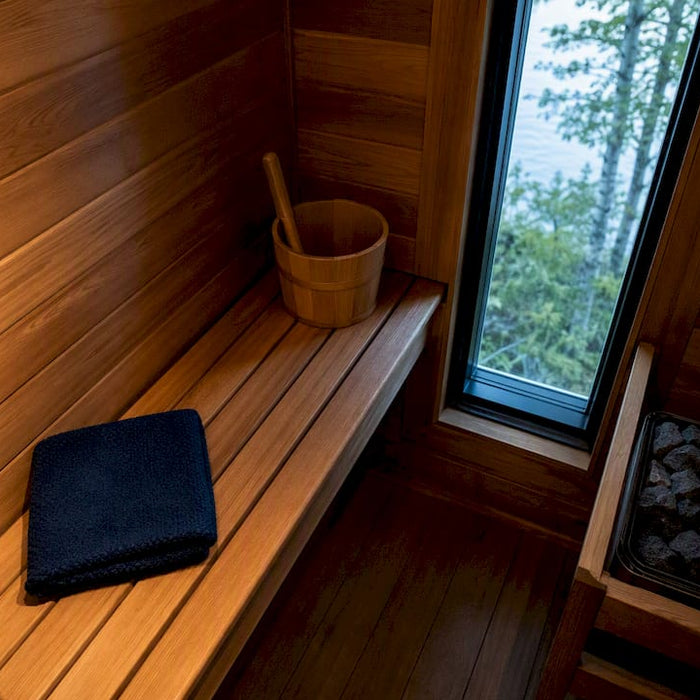 Compact tiny house sauna interior