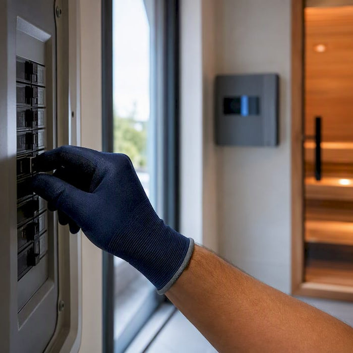 Technician resetting sauna circuit breaker