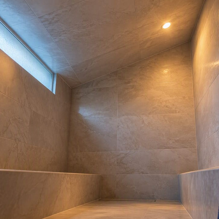 Sloped tiled steam room ceiling