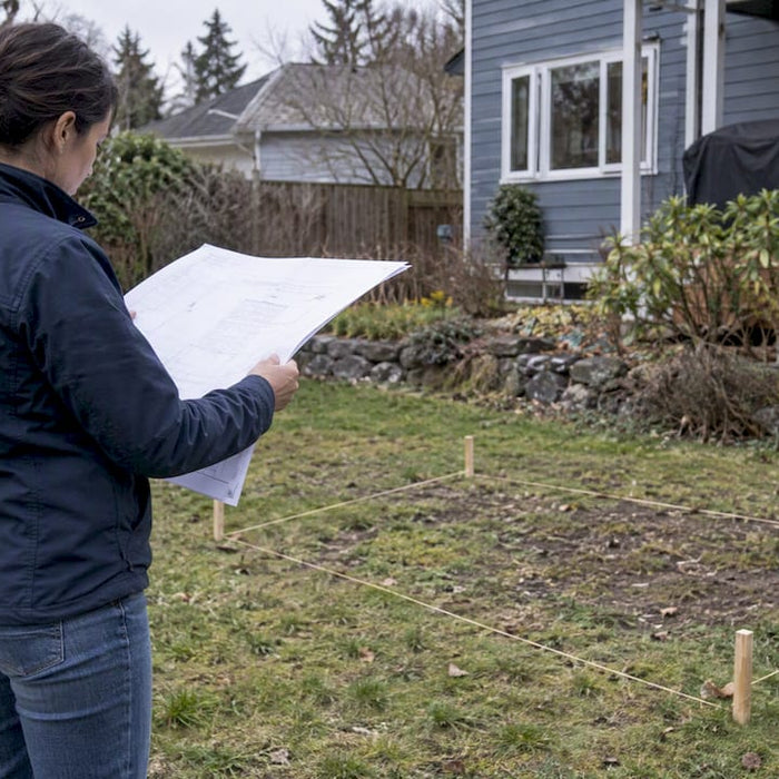 Homeowner reviewing sauna permit site plan
