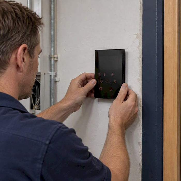 Technician fitting a sauna controller