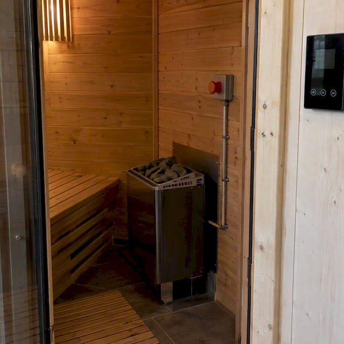 Sauna heater and safety switch by doorway