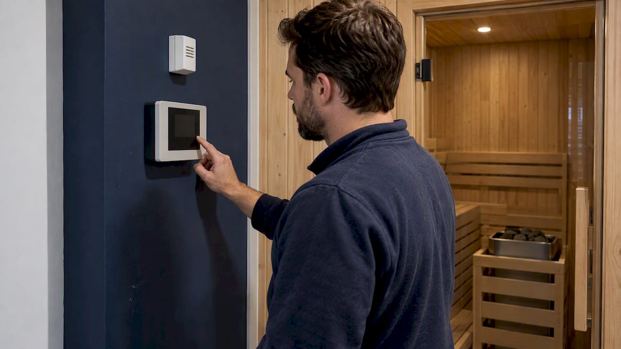 Sauna temperature control beside wall sensor