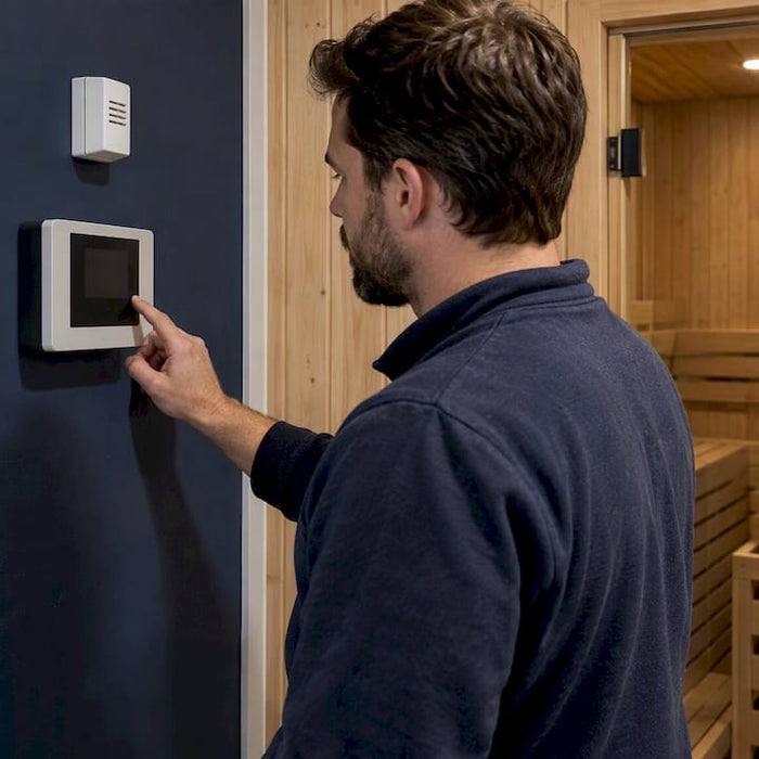 Sauna temperature control beside wall sensor
