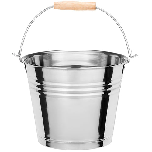 Rento Sauna Bucket, Stainless Steel w/ Curved Handle, Beech Grip, 6L