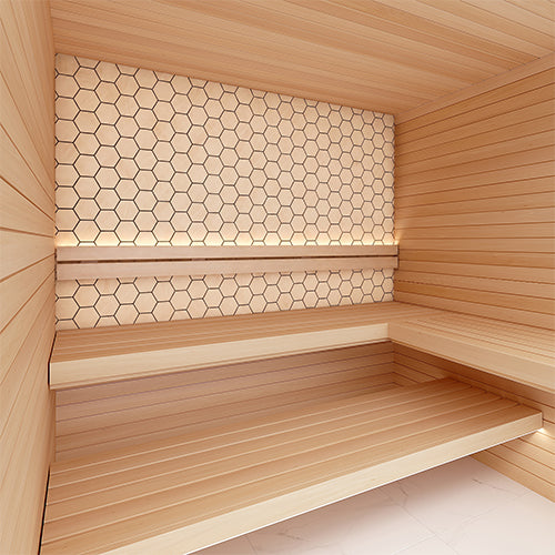 Sauna Wall Panels, Hexagon Pattern, Natural Aspen