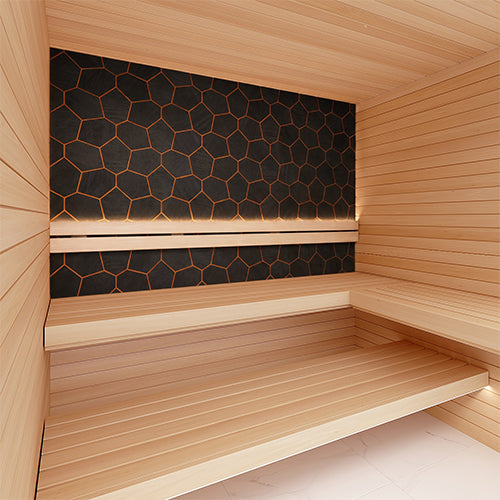 Sauna Wall Panels, Irregular Hexagon Pattern, Black Thermo-Abachi