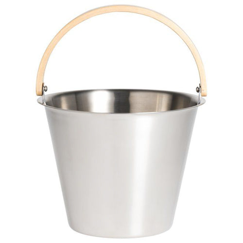 Rento Sauna Bucket, Stainless Steel w/ Birch Wood Curved Handle