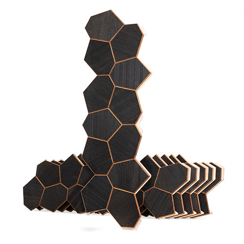 Sauna Wall Panels, Irregular Hexagon Pattern, Black Thermo-Abachi