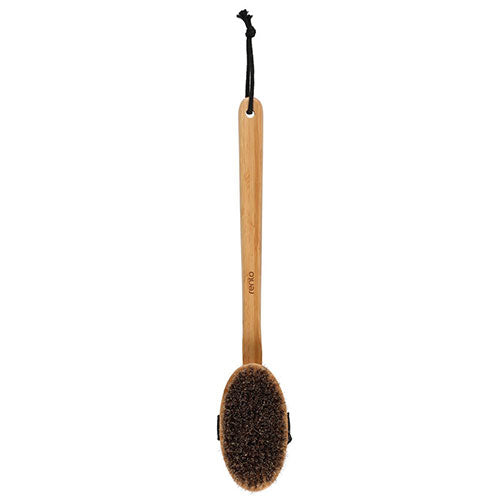 Rento Bath Brush, Oil-Treated Bamboo, Natural Bristles, Hand Loop, Detachable Handle