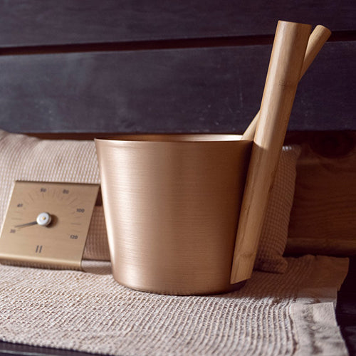 Rento Sauna Bucket, Aluminum w/ Thermo Bamboo, Straight Handle, 5 Liter