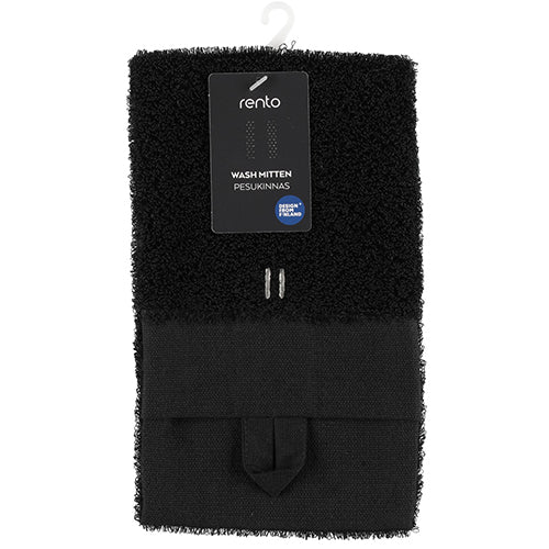 Rento Sauna Wash Mitten, Black, Terry Linen, Double-Lined, 6" x 10"