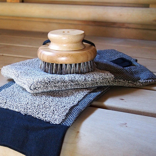 Rento Sauna Wash Mitten, Brown, Terry Linen, Double-Lined, 6" x 10"