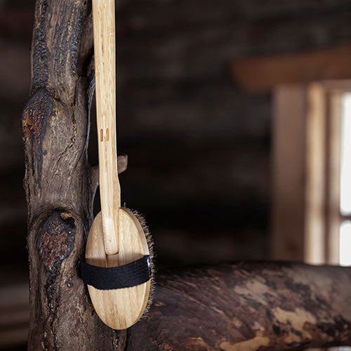 Rento Bath Brush, Oil-Treated Bamboo, Natural Bristles, Hand Loop, Detachable Handle