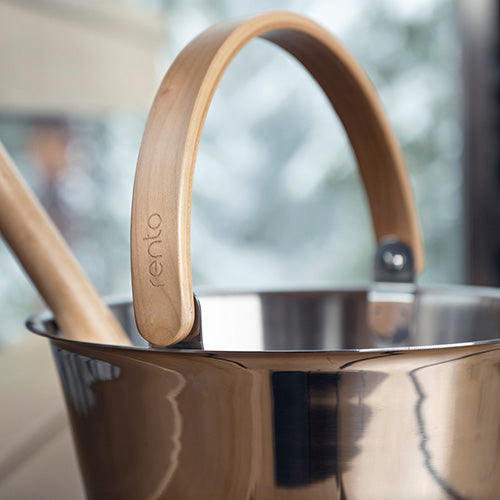 Rento Sauna Bucket, Stainless Steel w/ Birch Wood Curved Handle