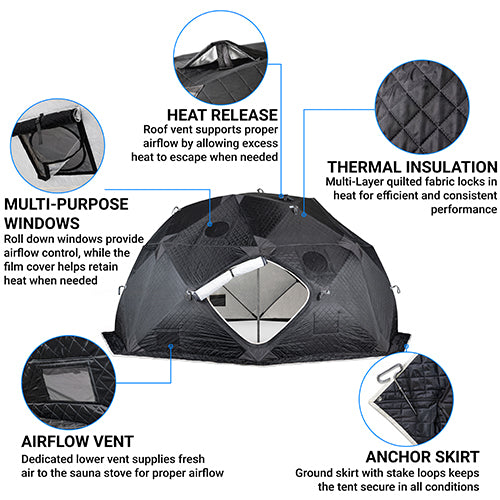 SaunaLife SaunaTrekker XL Extra-Large Portable Insulated Sauna Tent, Up to 6 Persons