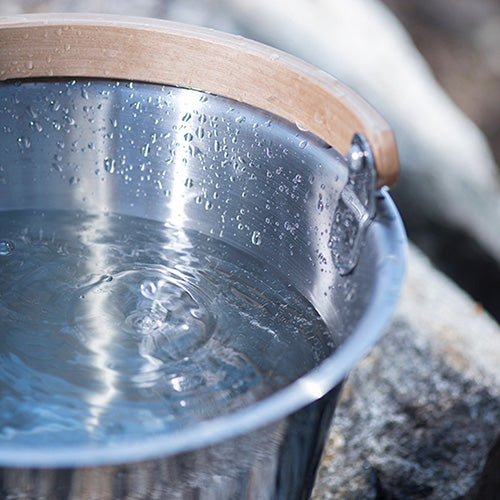 Rento Sauna Bucket, Stainless Steel w/ Birch Wood Curved Handle