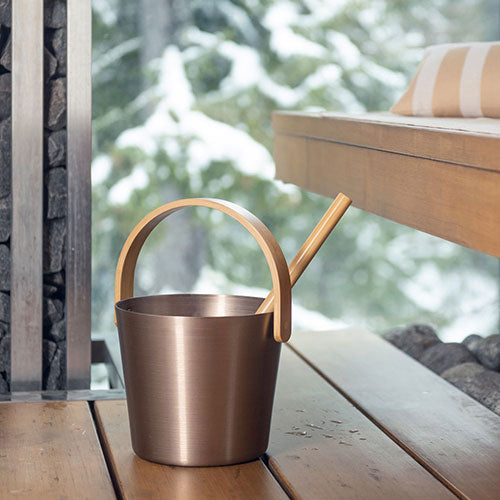 Rento Sauna Bucket, Aluminum w/ Thermo-Bamboo, Curved Handle, 5 Liter
