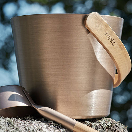 Rento Sauna Bucket, Aluminum w/ Thermo-Bamboo, Curved Handle, 5 Liter
