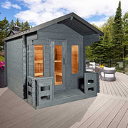 Dundalk CT Georgian 6 Person Outdoor Sauna with Porch - Sauna Heater Supply