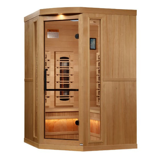 Golden Designs 2025 Reserve Edition 3 - Person Full Spectrum PureTech™ Near Zero EMF FAR Infrared Sauna with Himalayan Salt Bar (Corner Unit) - Sauna Heater Supply