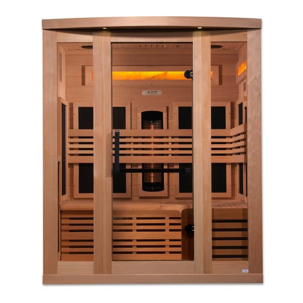 Golden Designs 3 - Person Full Spectrum PureTech™ Near Zero EMF FAR Infrared Sauna with Himalayan Salt Bar & Canadian Hemlock - Sauna Heater Supply