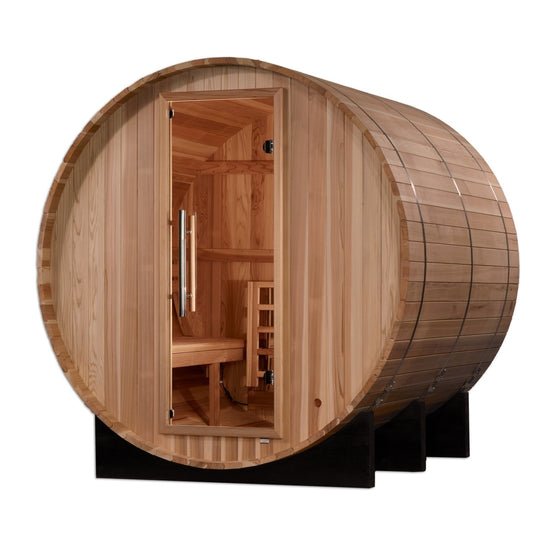 Golden Designs Arosa 4 - Person Outdoor Barrel Steam Sauna in Pacific Cedar Wood - Sauna Heater Supply