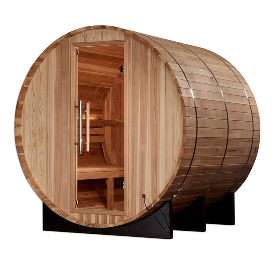 Golden Designs Arosa 4 - Person Outdoor Barrel Steam Sauna in Pacific Cedar Wood - Sauna Heater Supply