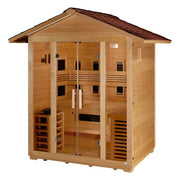 Golden Designs Gargellen 5 - Person Hybrid PureTech™ Full Spectrum IR or Traditional Stove Outdoor Sauna in Canadian Hemlock - Sauna Heater Supply