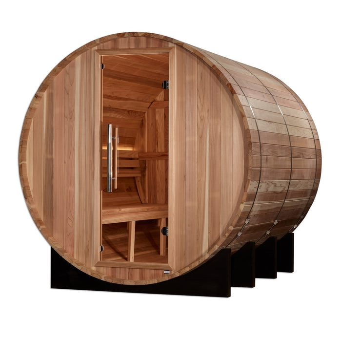 Golden Designs Klosters 6 - Person Barrel Traditional Sauna - Pacific Cedar - Sauna Heater Supply