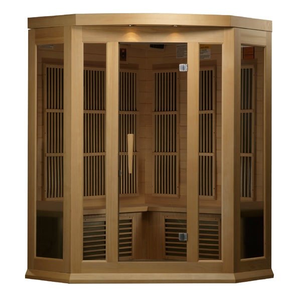 Golden Designs Maxxus 3 - Person Corner FAR Infrared Sauna Carbon Low EMF with Canadian Hemlock - Sauna Heater Supply