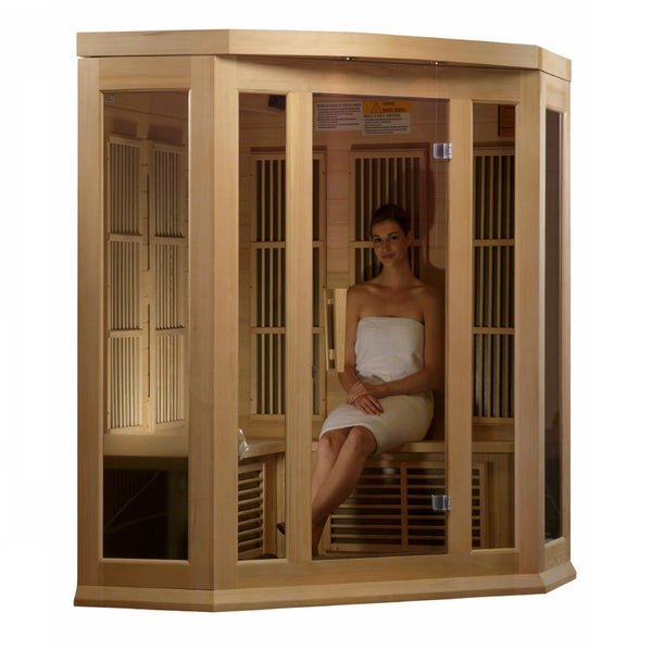 Golden Designs Maxxus 3 - Person Corner FAR Infrared Sauna Carbon Low EMF with Canadian Hemlock - Sauna Heater Supply