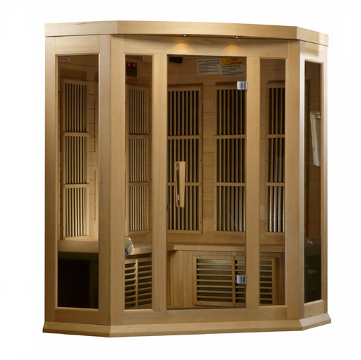 Golden Designs Maxxus 3 - Person Corner FAR Infrared Sauna Carbon Low EMF with Canadian Hemlock - Sauna Heater Supply