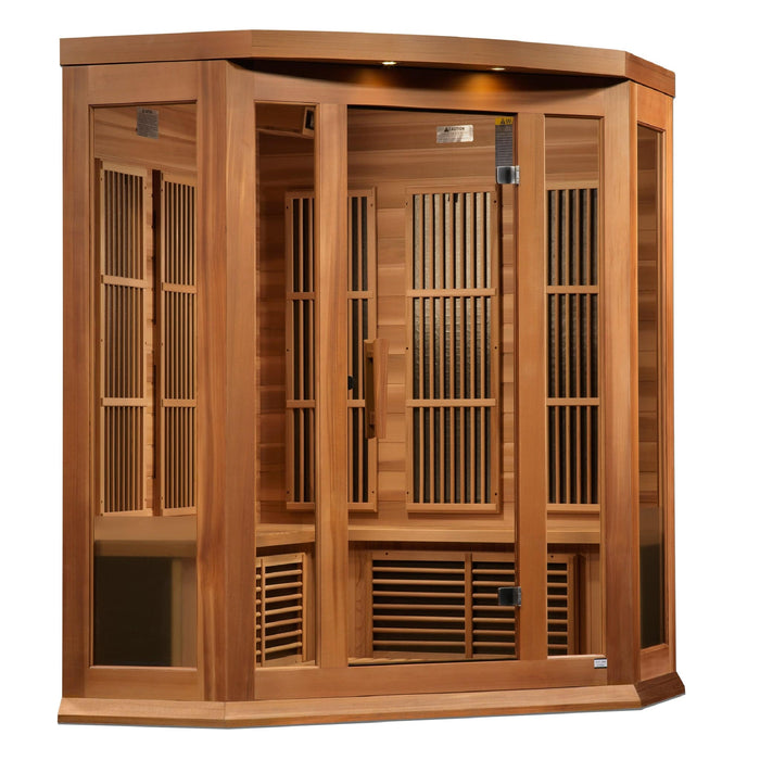 Golden Designs Maxxus "Avignon Edition" 3 - Person Corner Near Zero EMF FAR Infrared Sauna with Canadian Red Cedar - Sauna Heater Supply