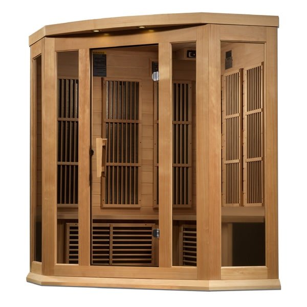 Golden Designs Maxxus "Chaumont Edition" 3 - Person Corner Near Zero EMF FAR Infrared Sauna with Canadian Hemlock - Sauna Heater Supply