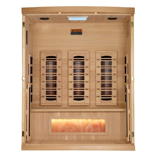 Golden Designs "Reserve Edition" 3 - Person Full Spectrum PureTech™ Near Zero EMF Infrared Sauna with Himalayan Salt Bar - Sauna Heater Supply