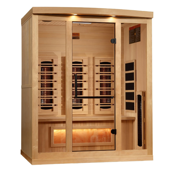 Golden Designs "Reserve Edition" 3 - Person Full Spectrum PureTech™ Near Zero EMF Infrared Sauna with Himalayan Salt Bar - Sauna Heater Supply