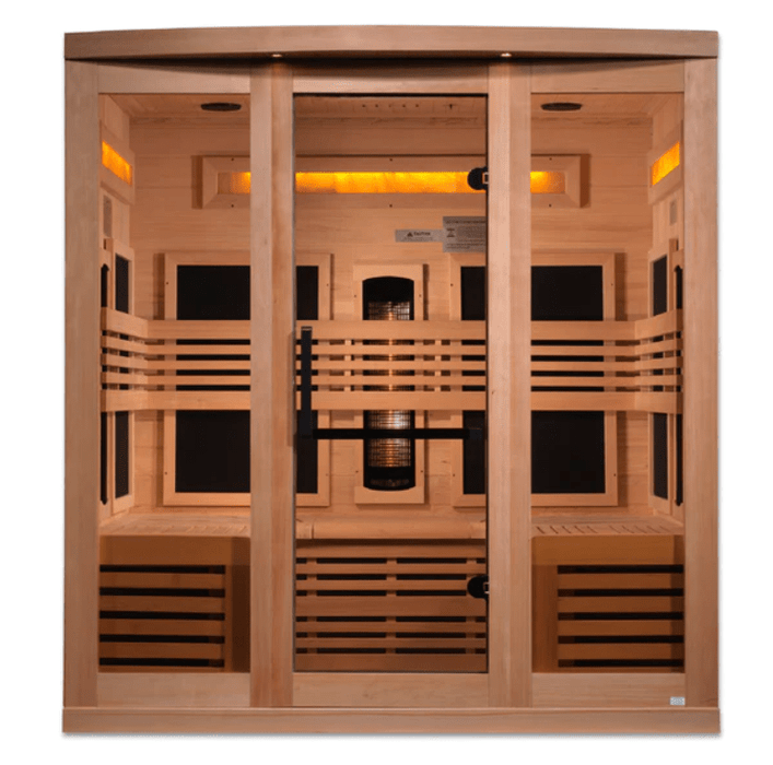 Golden Designs "Reserve Edition" 6 - Person Full Spectrum PureTech™ Near Zero EMF FAR Infrared Sauna with Himalayan Salt Bar & Canadian Hemlock - Sauna Heater Supply