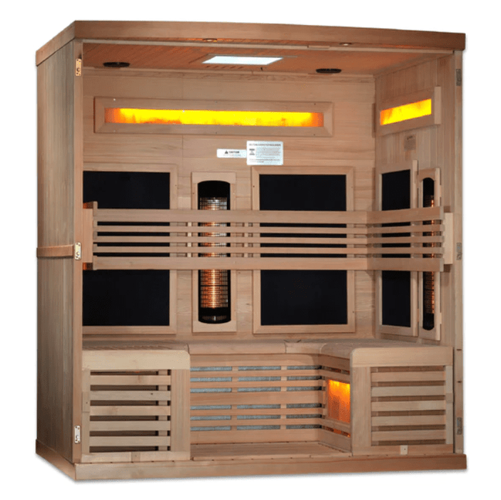 Golden Designs "Reserve Edition" 6 - Person Full Spectrum PureTech™ Near Zero EMF FAR Infrared Sauna with Himalayan Salt Bar & Canadian Hemlock - Sauna Heater Supply