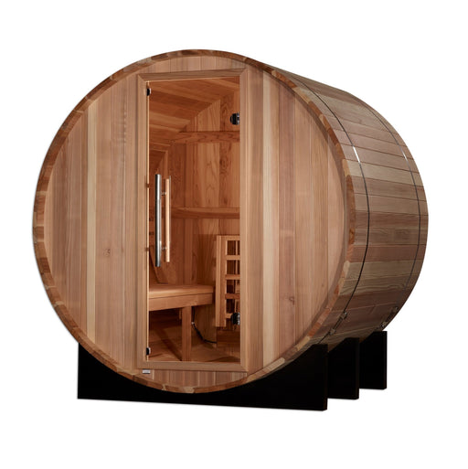 Golden Designs St. Moritz 2 - Person Outdoor Barrel Steam Sauna in Pacific Cedar Wood - Sauna Heater Supply