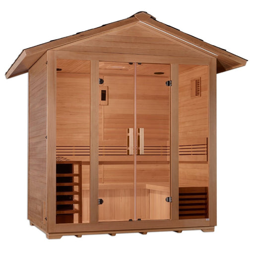 Golden Designs Vorarlberg 5 - Person Outdoor Traditional Sauna with Water Proof Stained Hemlock Wood - Sauna Heater Supply