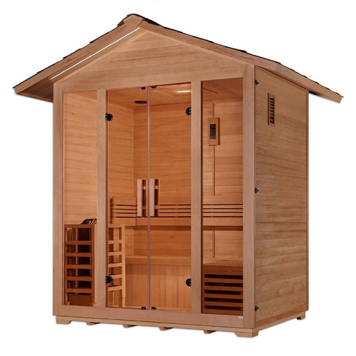 Golden Designs Vorarlberg 5 - Person Outdoor Traditional Sauna with Water Proof Stained Hemlock Wood - Sauna Heater Supply