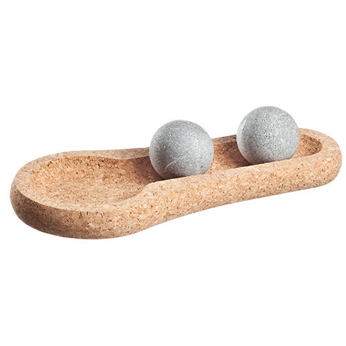 Hukka Sauna Massage Stones w/ Natural Cork Base, Spheres, 2 Pieces